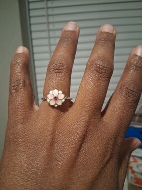 Pandora Silver Pink Flower Ring/ SZ 9